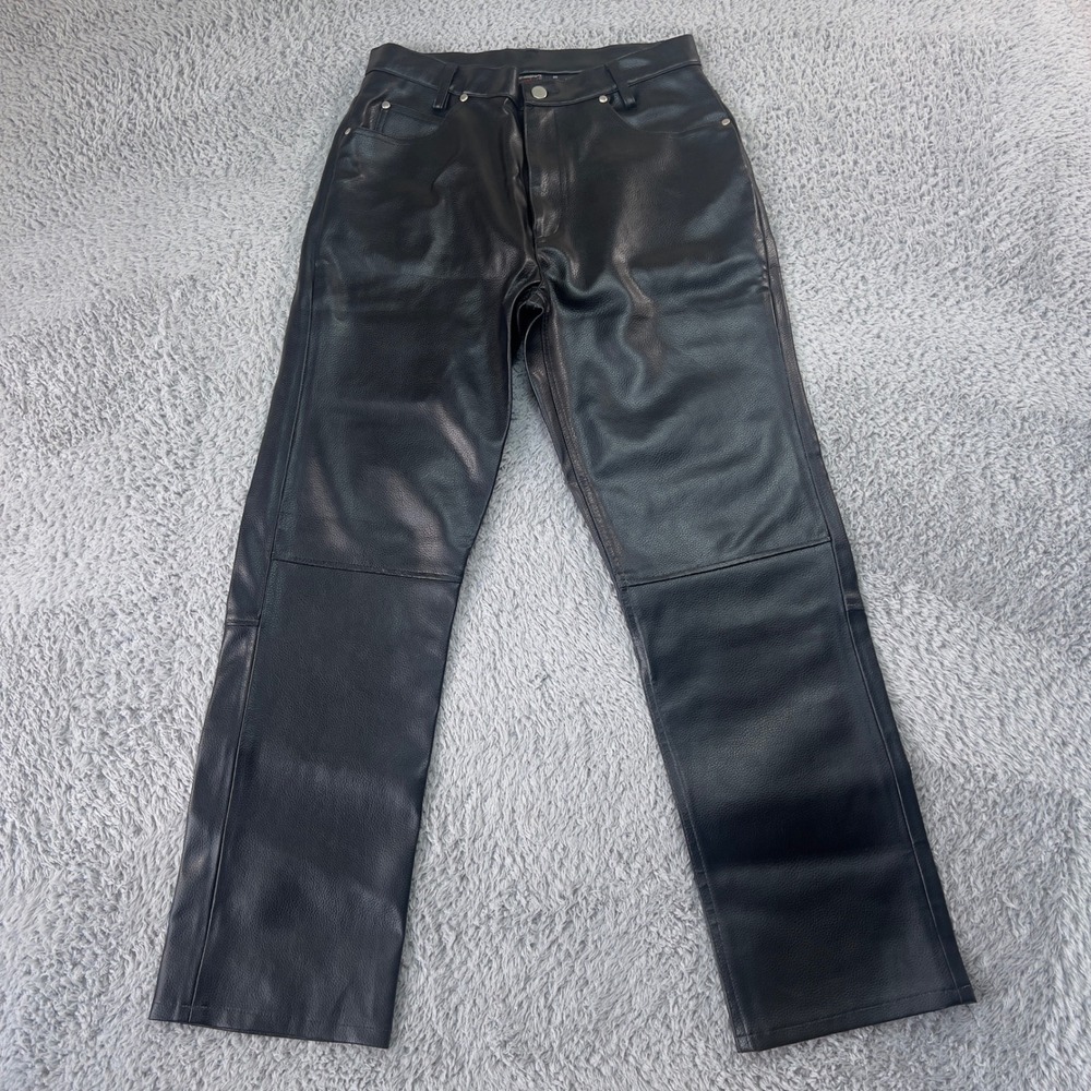 Morbid Threads Vintage Black Faux Leather PVC Straight Leg Goth Pants Mens 28x29